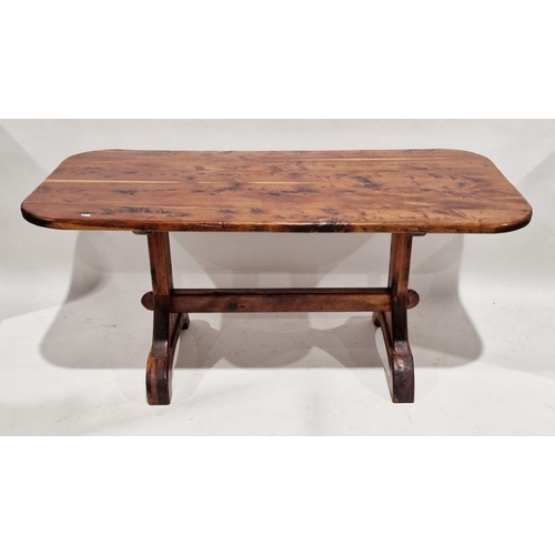 1048 - African hardwood dining table of rounded rectangular form, 75cm high x 162cm long x 80cm deep and a ... 