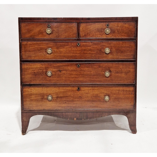 1054 - George III mahogany chest of two short over three long drawers, with brass drop ring handles, raised... 