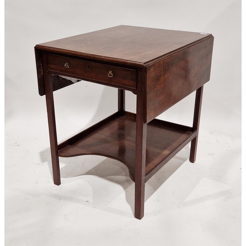 1061 - 19th century mahogany drop-leaf tea table, the rectangular top on square supports above a lower tier... 