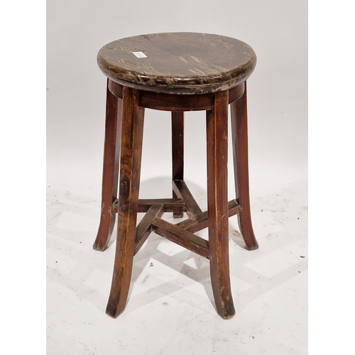 1062 - Early 20th century Chinese stool, the circular top raised on four splayed legs joined by interlockin... 