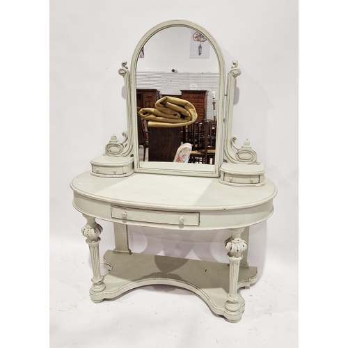 1069 - Victorian duchess dressing table, the upper section with arched swing mirror and two small drawers, ... 