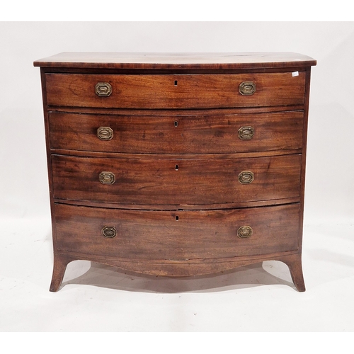 1070 - Early 19th century mahogany bowfronted chest of four long drawers, raised on swept bracket feet with... 