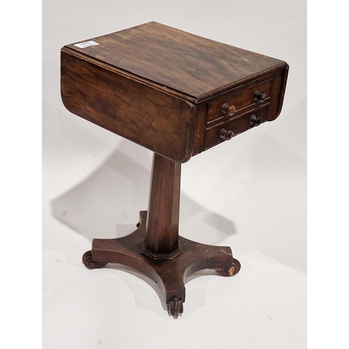 1071 - William IV mahogany work table with drop-leaf rectangular top above two drawers and two dummy drawer... 