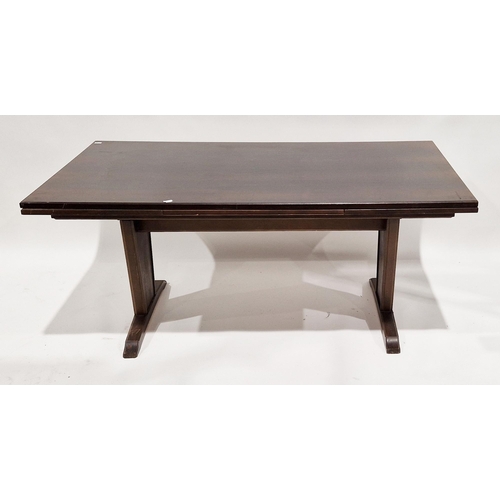 1075 - Mid century Danish-style dark rosewood-effect metamorphic draw-leaf dining and coffee table with win... 