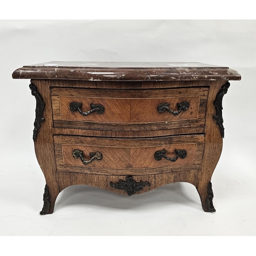 1078 - French apprentice piece rosewood and walnut bombe chest of two drawers, of serpentine outline, in th... 