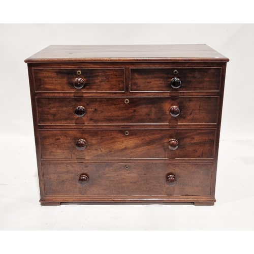 1088 - Early 19th century mahogany chest of two short over three long drawers, with turned wooden handles, ... 