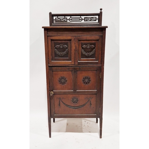 1092 - Late 19th century Aesthetic-movement mahogany washstand with pierced carved upstand above a cupboard... 