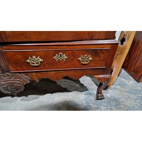 1188 - Irish dwarf press, mahogany, with ogee and dentil cornice, stepped frieze, having shelves and slidin... 