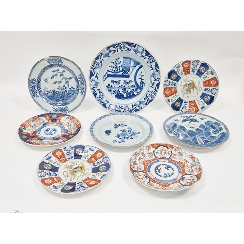 124 - Pair Chinese imari-style porcelain plates, each with deer to centre, blue and red panelled floral bo... 