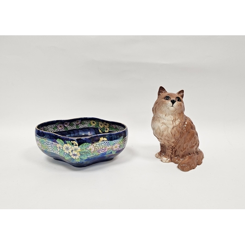 13 - Beswick seated Persian cat and Maling flower bowl with frog, Beswick seated Persian ginger cat 1967 ... 