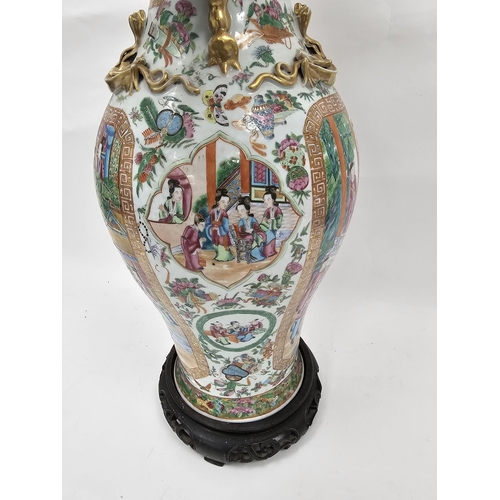 130 - Large Chinese canton porcelain vase, baluster shape with scalloped everted rim, gilt Dog of Fo handl... 