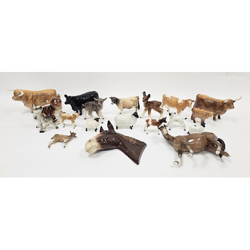 14 - Collection of Beswick and other animals including Highland cattle group comprising bull, cow and cal... 