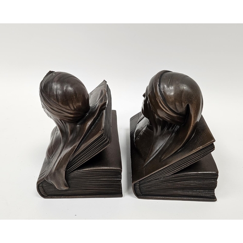 152 - Pair bronze-effect book ends in the form of Beatrice and Dante busts, each 15cm wide x 15cm high x 1... 