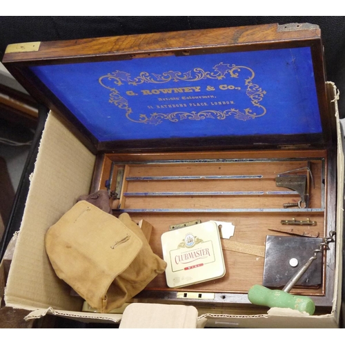 173 - Mixed lot of collectables including a rosewood brass bound box, carved giltwood scrolls, two leaded ... 