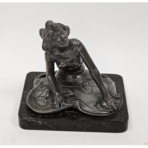 185 - Art Nouveau electroplated WMF figure of a seated dancing girl stamped to reverse WMFEP raised on a b... 