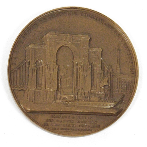 191 - Bronze relief medallion by Depaulis depicting Napoleon lying dead at Saint Helena to one side and hi... 