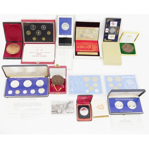 213 - Collection of coins and medallions including five Royal Mint cased Hong Kong 1988 proof coin collect... 