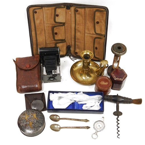 219 - Mixed lot of collectables including a combination shaving brush and corkscrew with turned wooden han... 