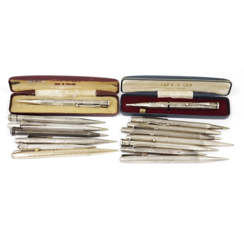 221 - Collection of propelling pencils, including two cased silver Yard-O-Led pencils a further nine silve... 