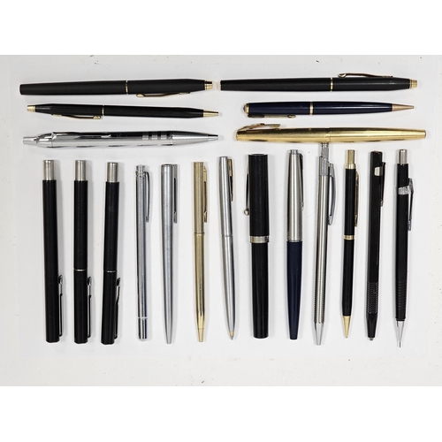 222 - Collection of fountain and ballpoint pens, including a Sheaffer fountain pen with 14ct gold nib, ano... 