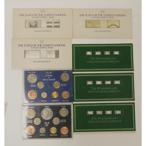 223 - Five John Pinches sterling silver ingot sets, including three 'The Flags of the United Nations' inte... 