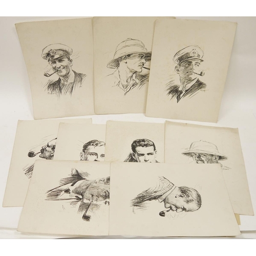 229 - Henry Coller (British 1886-1956) a group of 10 etchings of various gentlemen all smoking pipes, 38cm... 