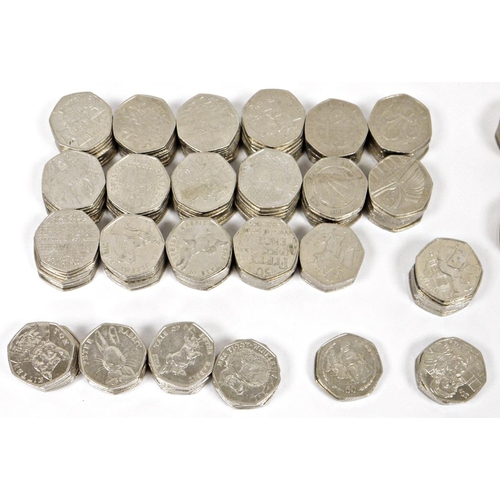 233 - Extensive collection of British 50p coins, circulated, including 2012 Olympics, approximately 314 (i... 