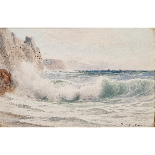 248A - Ernest Stuart (fl.1889-1915)
 Watercolour
 Coastal scene with waves crashing against cliff, signed l... 