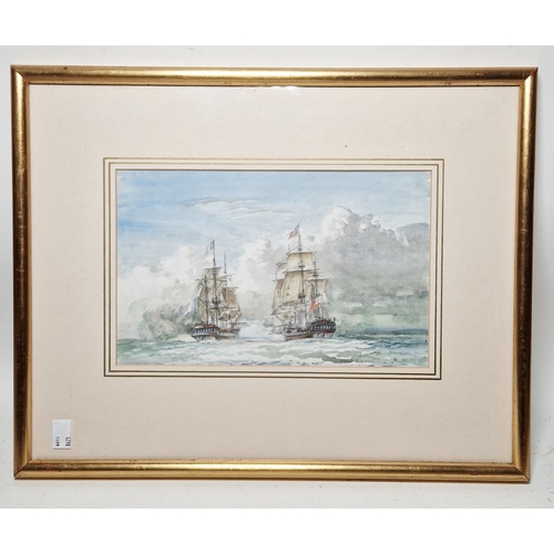 255 - Christopher David Watkiss (1911-?)
 Watercolour drawing
 Napoleonic maritime scene with British and ... 