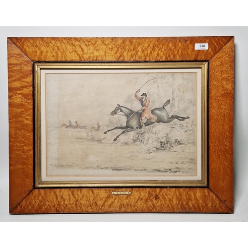 256 - Attributed to Henry Alken (1810-1894)
 Watercolour and pencil drawing
 Huntsman taking a fence, fram... 