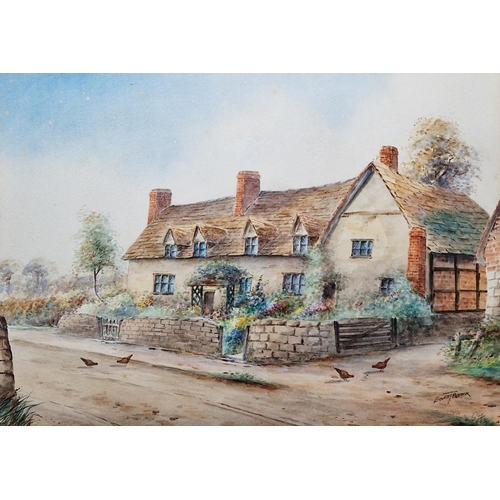 261 - Ernest Potter 19th/20th century)
 Watercolour
 Study of a thatched cottage together with another rur... 