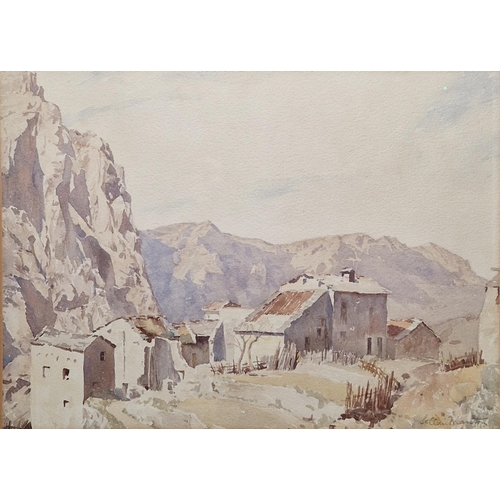 262 - Reginald St. Clair Marston (1886-1943)
 Watercolour
 Village scene with mountain range beyond, signe... 