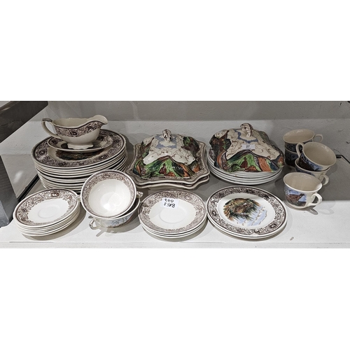 27 - Collection of Masons dinnerware in the Masons Game Birds pattern, comprising two lidded tureens, twe... 