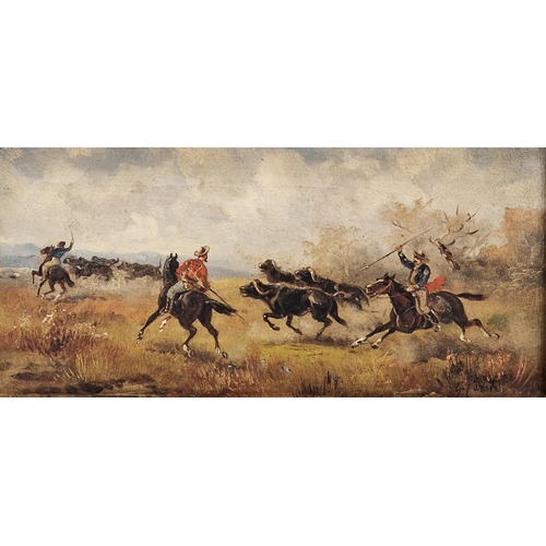 274 - G. Cante (19th century)
 Oil on canvas
 Hunting scene depicting figures on horseback spearing water ... 