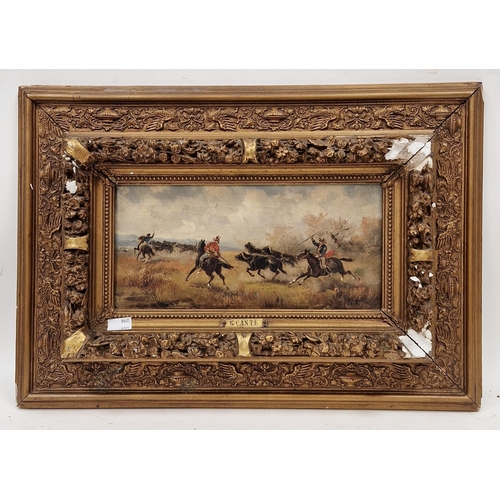 274 - G. Cante (19th century)
 Oil on canvas
 Hunting scene depicting figures on horseback spearing water ... 