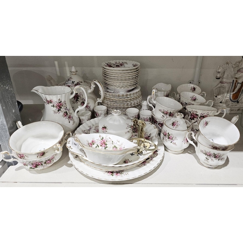 28 - Royal Albert bone china tea service in the lavender rose pattern, comprising teapot, large jug, 10 t... 