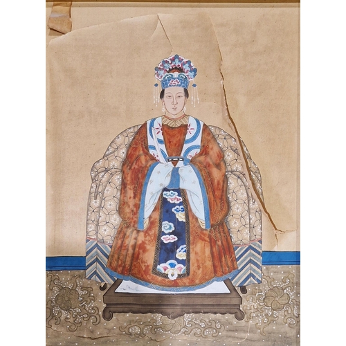 281 - 19th century Chinese school
 Watercolour and gouache drawing
 Pair of ancestor portraits, dignitary ... 