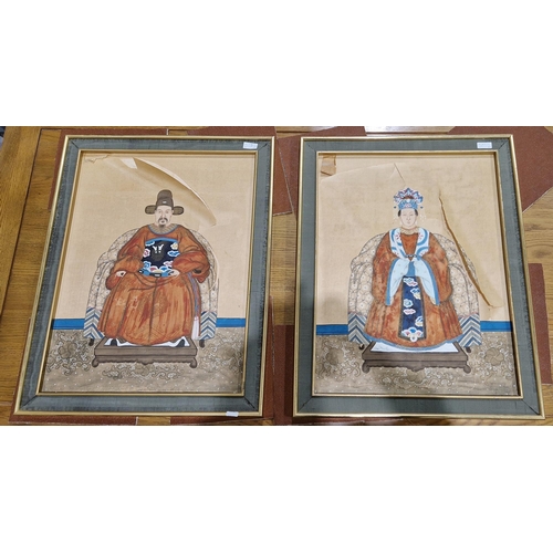 281 - 19th century Chinese school
 Watercolour and gouache drawing
 Pair of ancestor portraits, dignitary ... 