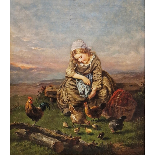 287 - Henry Campotosto (Belgian 1833-1910)
 Oil on canvas
 Country girl seated, with chickens, signed and ... 