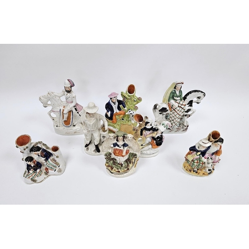 29 - Collection of Victorian Staffordshire pottery flatback figures including two equestrian figures, one... 