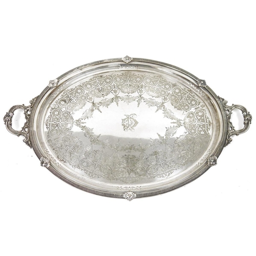 293 - Large late 19th/early 20th century silver plated twin-handled tray by Atkin Brothers, engraved star ... 