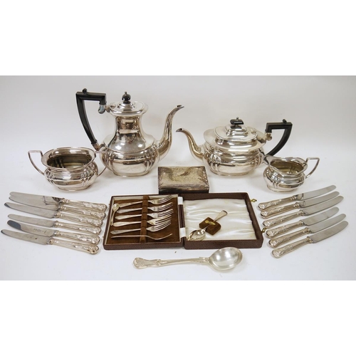 298 - Silver plated flatware including pieces by Harrison Bros and Howson, a four piece silver plated teas... 