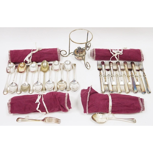 303 - Extensive collection of silver plated flatware, mostly in cutlery rolls and other flatware