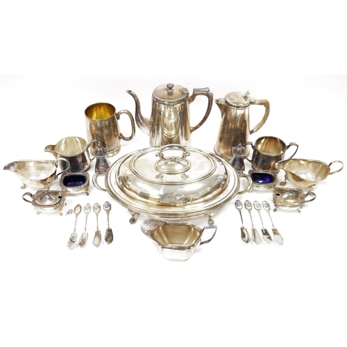 304 - Quantity of silver plated wares to include a Hukin & Heath silver plated coffee pot with ropetwist e... 