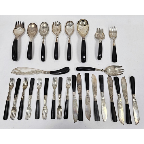 316 - Collection of Malaysian white metal and horn handled cutlery and serving cutlery, including a set of... 