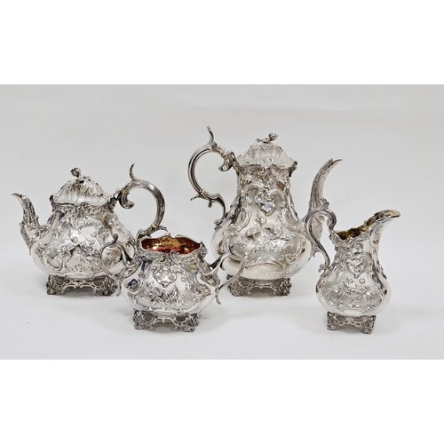 342 - Victorian silver four-piece tea and coffee set, London 1838, Charles Fox II, each piece of pear shap... 