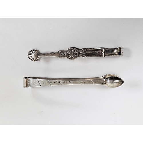 348 - Two sets of Georgian sugar nips or tongs, the first pair hallmarked but undated with bright cut engr... 