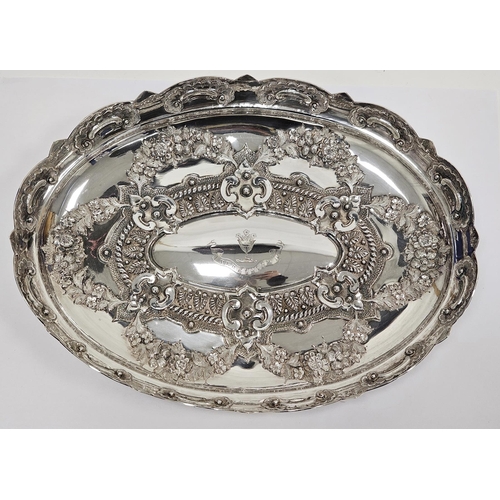 351 - Silver oval monteith bowl London 1881 Richard Martin & Ebenezer Hall with repousse floral swag and m... 