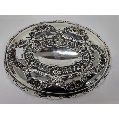 351 - Silver oval monteith bowl London 1881 Richard Martin & Ebenezer Hall with repousse floral swag and m... 