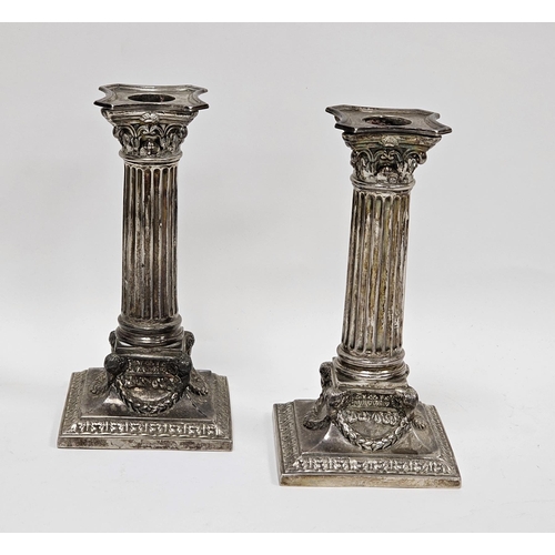 356 - Pair of Georgian style silver corinthian column table candlesticks, hallmarked Sheffield, 1894, make... 